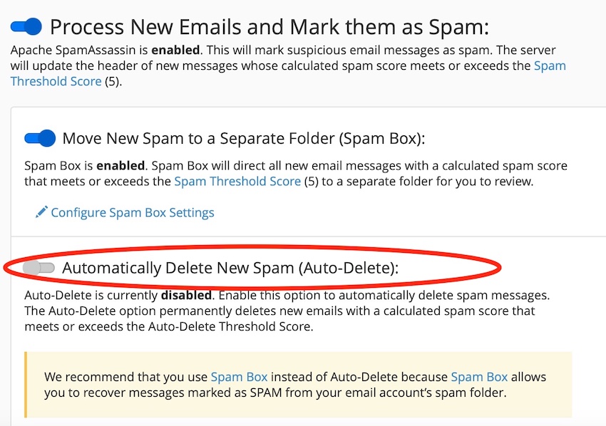 Spam Filter settings