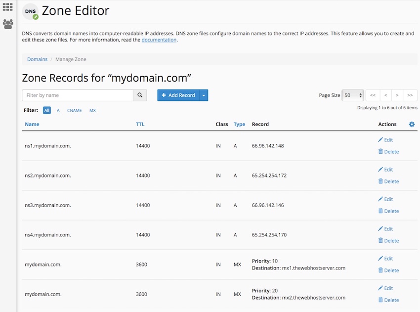 DNS Zone Editor Records